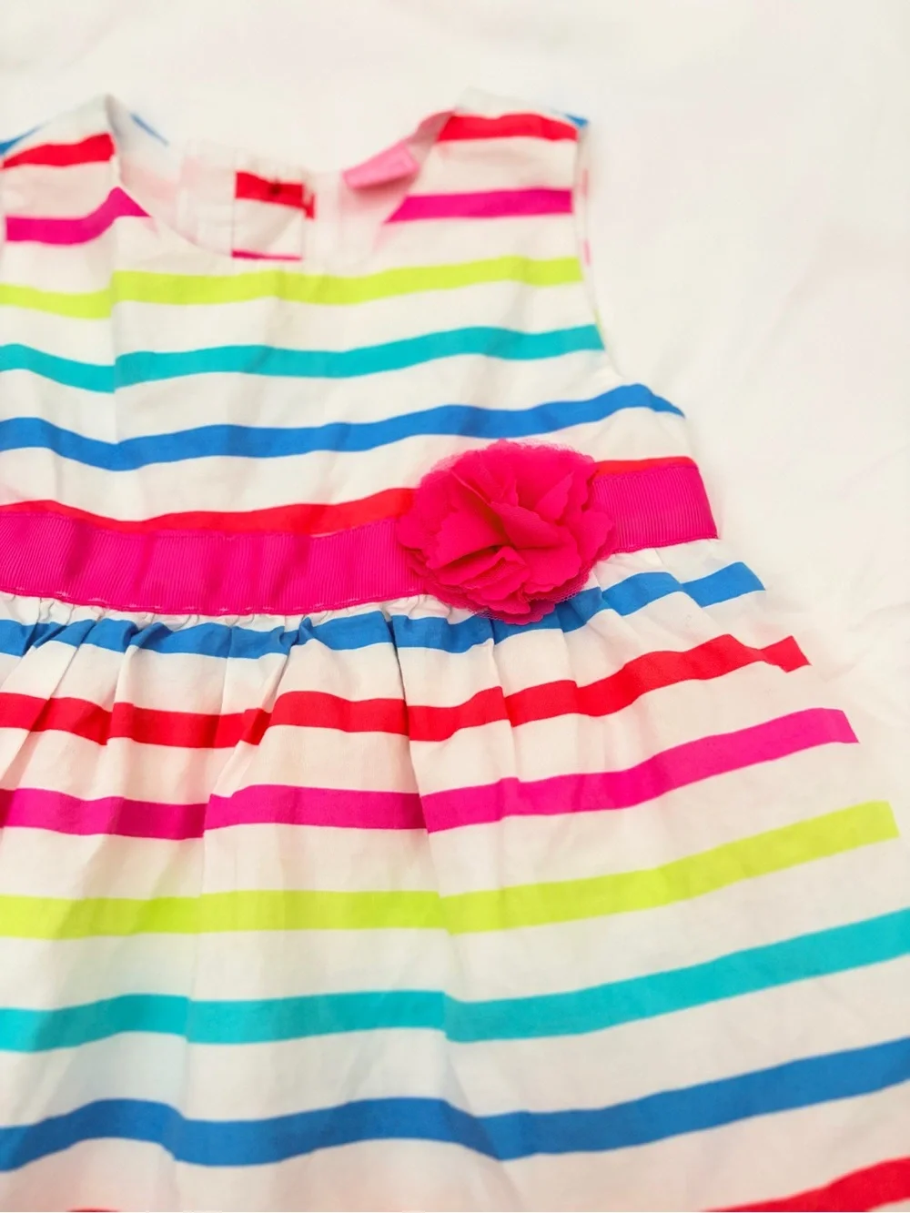 Place Multicolor Striped Sleeveless Dress with Pink Waist Flower